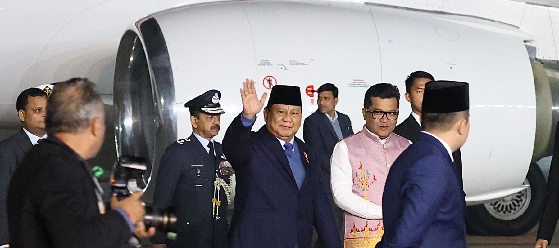 Presiden RI Prabowo Subianto, tiba di New Delhi, India, pada Kamis malam (23/1). 