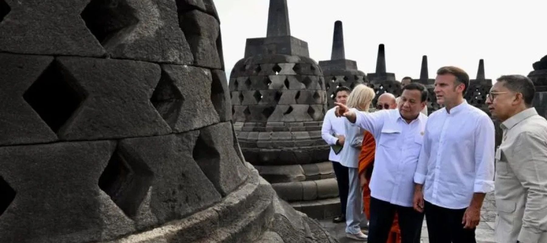 Presiden Prabowo, Presiden Prancis Emmanuel Macron dan Menteri Kebudayaan Fadli Zon.