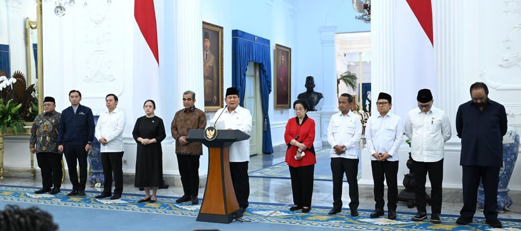 Konferensi Pers Presiden Prabowo Subianto Bersama Para Elite Partai.