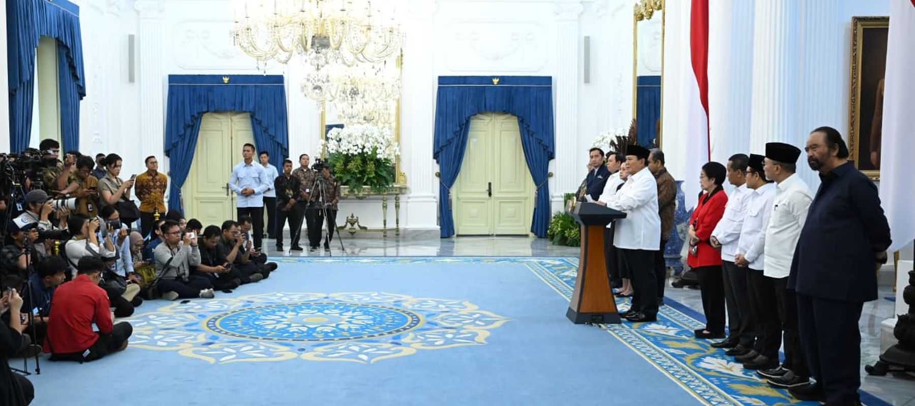 Konferensi Pers Presiden Prabowo Subianto Bersama Para Elite Partai.