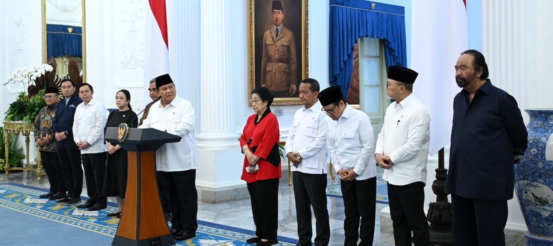 Konferensi Pers Presiden Prabowo Subianto Bersama Para Elite Partai.