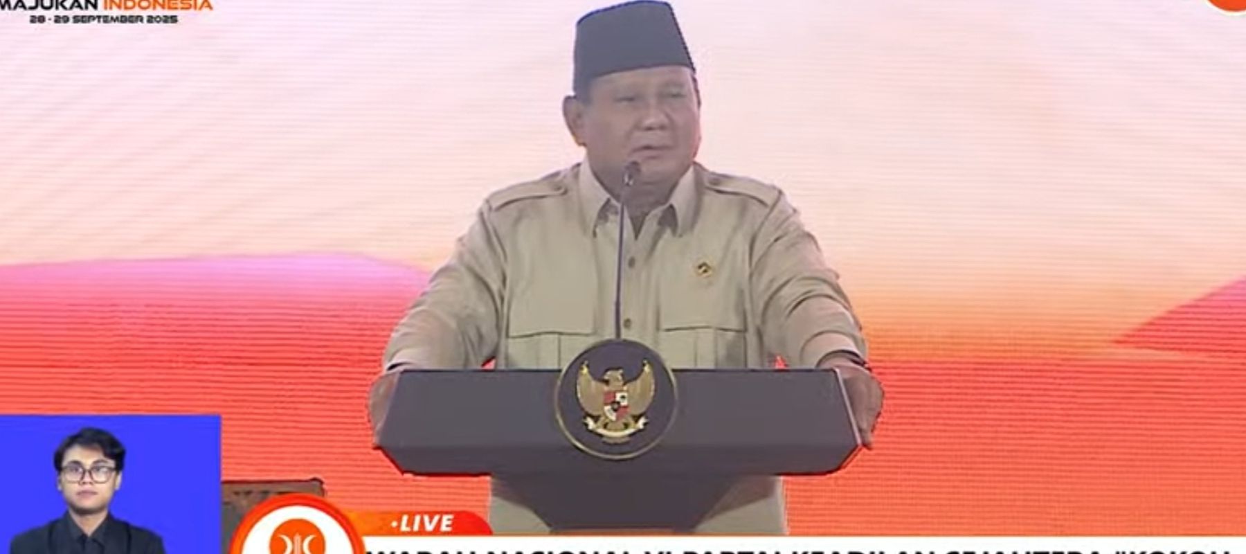 Presiden Prabowo Subianto saat berpidato di penutupan Munas VI PKS. 