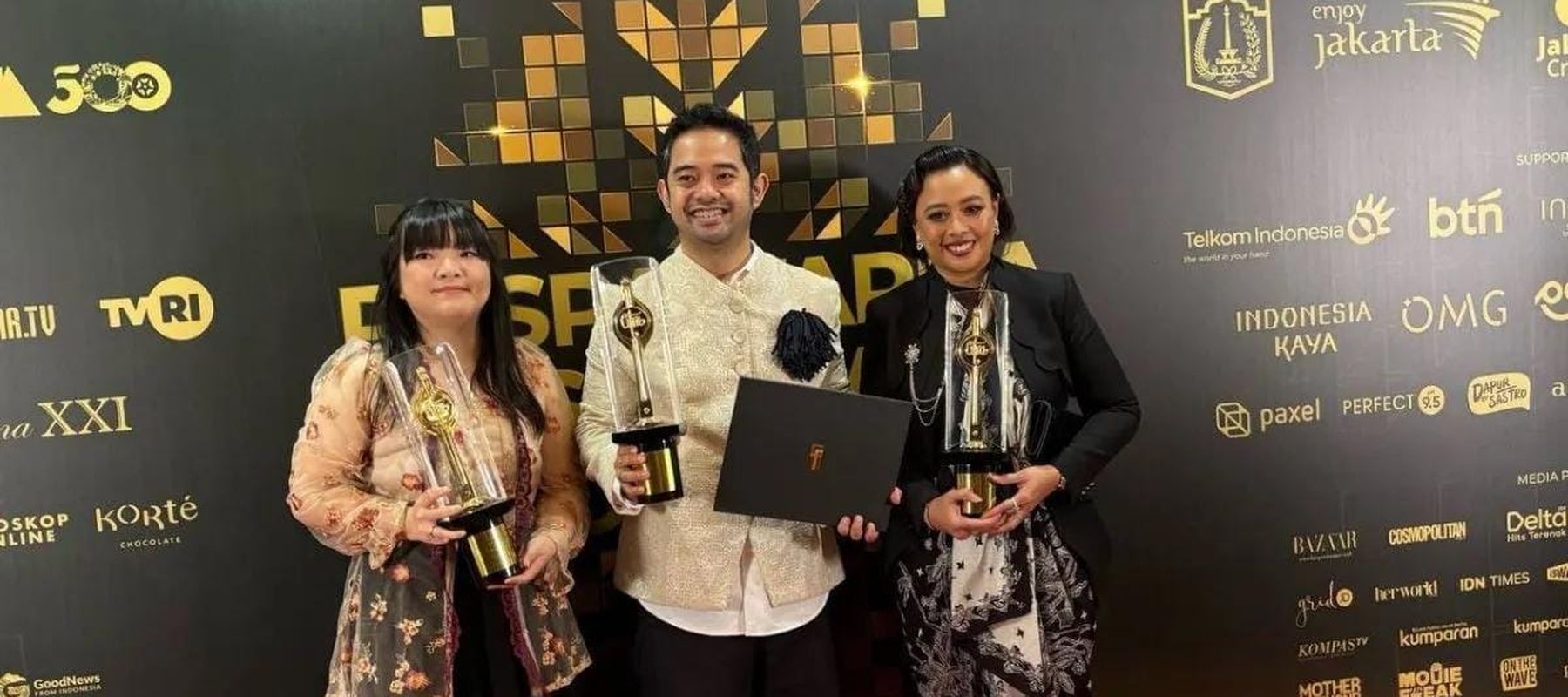 Kreator film Jumbo Ryan Adriandhy (tengah) dalam gelaran FFI 2025 di Jakarta, Kamis 20 November 2025. ANTARA/Sinta Ambar