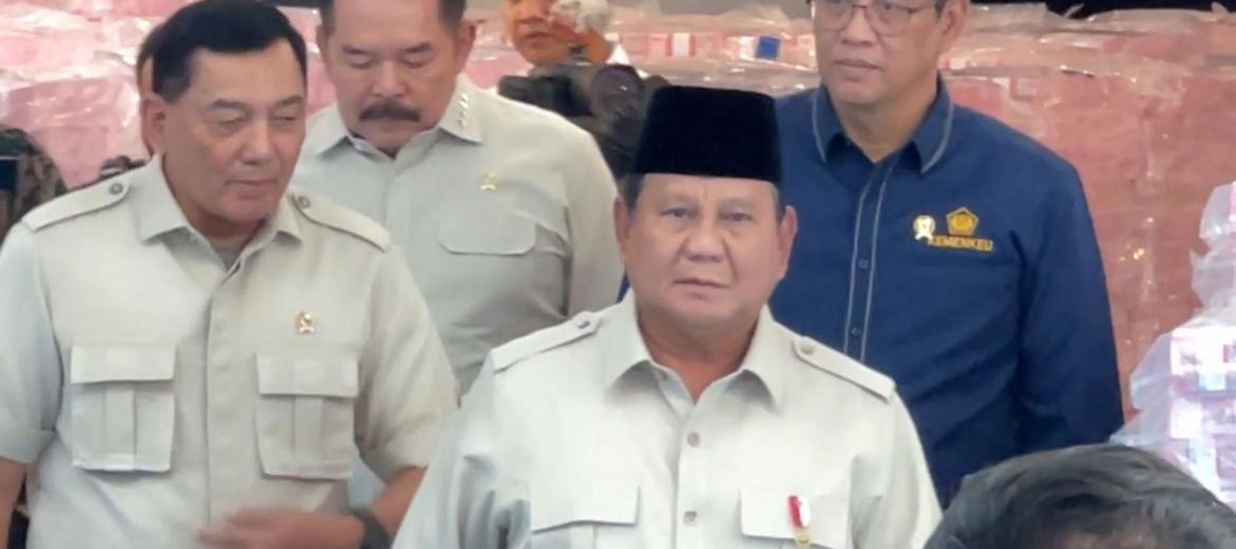 Presiden Prabowo Subianto saat menghadiri acara penyerahan duit Rp6,6 triliun oleh Satgas PKH. 