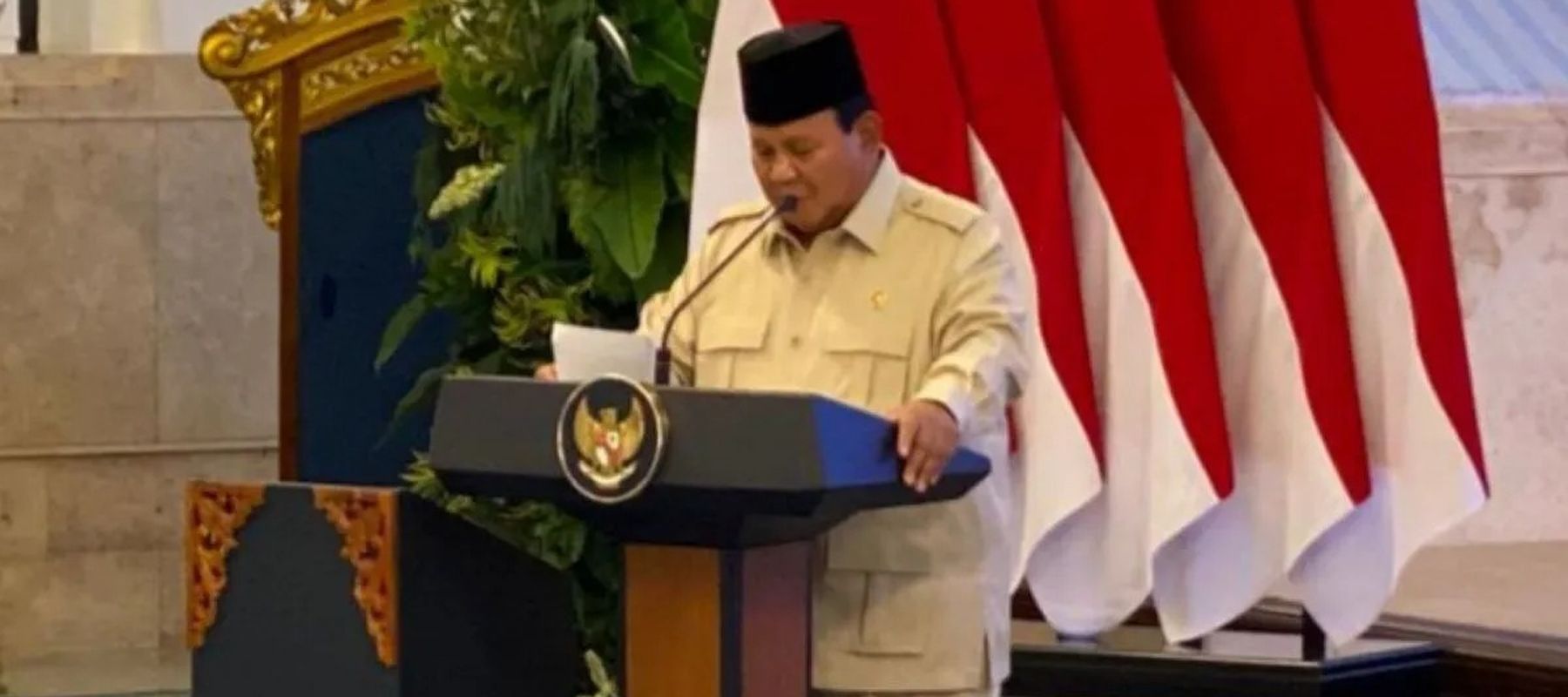 Presiden Prabowo Subianto memberikan pidato sambutan pada acara pemberian penghargaan atlet SEA Games ke-33 Thailand 2025 di Istana Negara, Jakarta, Kamis,  8 Januari 2026. (ANTARA/Cahya Sari)