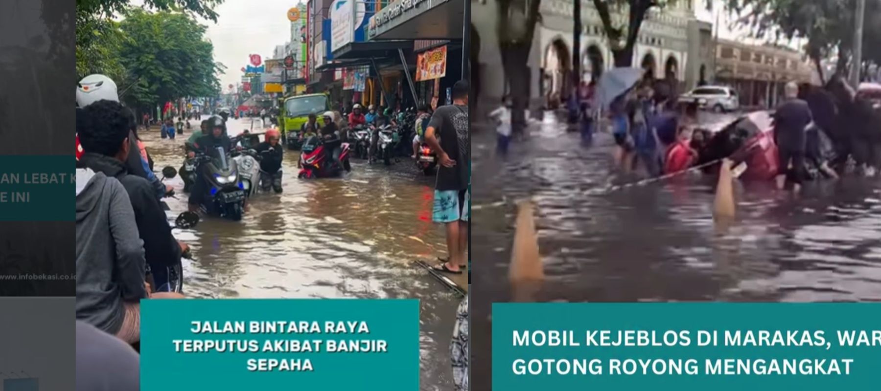 Banjir setinggi paha orang dewasa merendam Jalan Bintara Raya, Kecamatan Bekasi Barat, Kamis (22/01/26). Kendaraan yang menerobos banyak yang mogok.