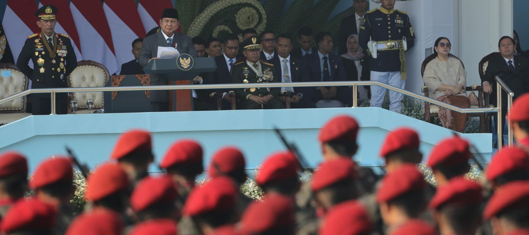 Presiden Prabowo Subianto memimpin Upacara HUT ke-80 Bhayangkara di Satlat Brimob Polri, Cikeas, Kabupaten Bogor, Rabu, 1 Juli 2026, sekaligus menyampaikan enam pesan penting bagi jajaran Polri demi memperkuat pelayanan kepada masyarakat.