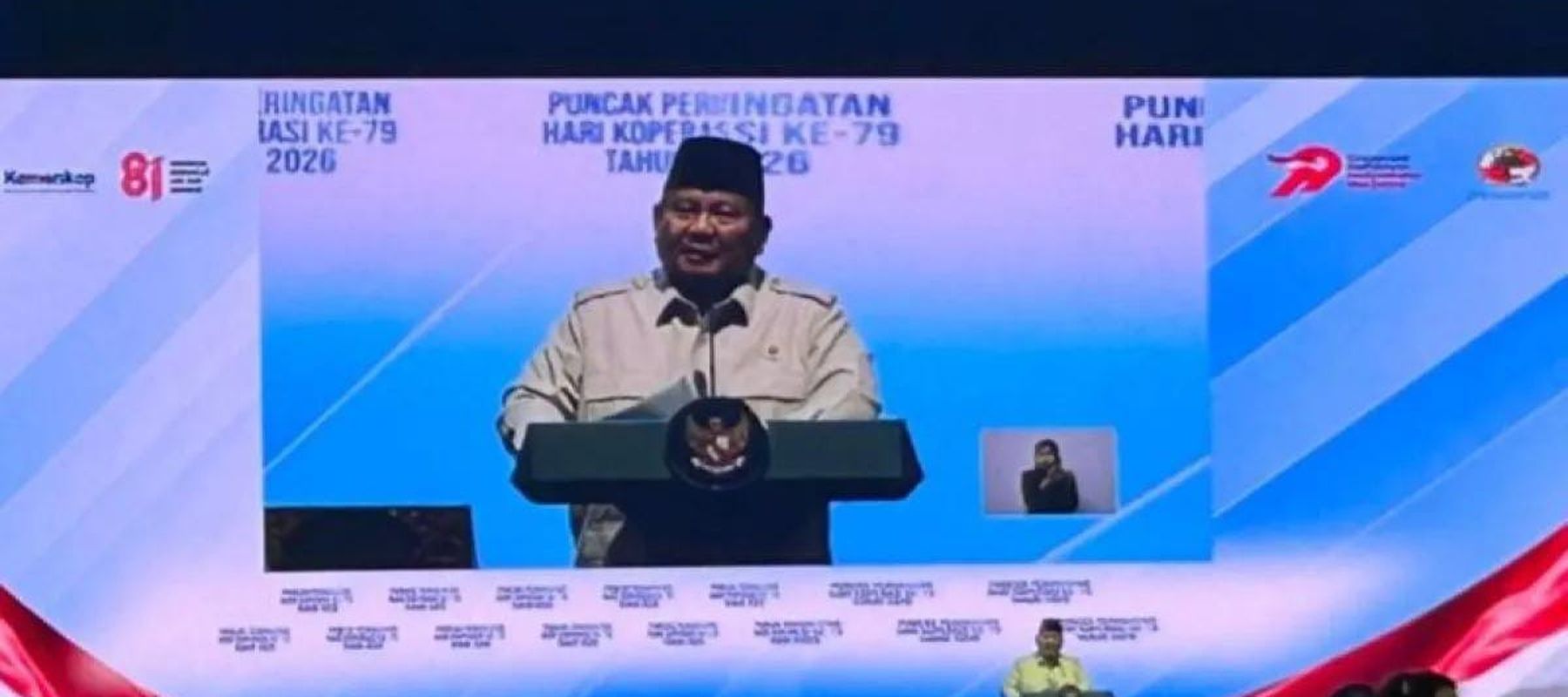 Presiden Prabowo Subianto berpidato pada puncak Perayaan Hari Koperasi Nasional ke-79 di Gelora Bung Karno, Jakarta, Minggu, 12 Juli 2026