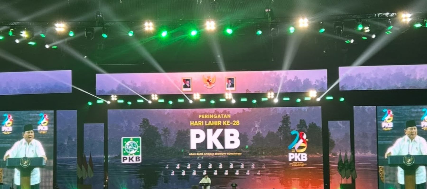 Prabowo Subianto mengaku bahagia dan terharu dapat menghadiri Hari Lahir (Harlah) ke-28 PKB di JCC, Jakarta Kamis, 23 Juli 2026 malam
