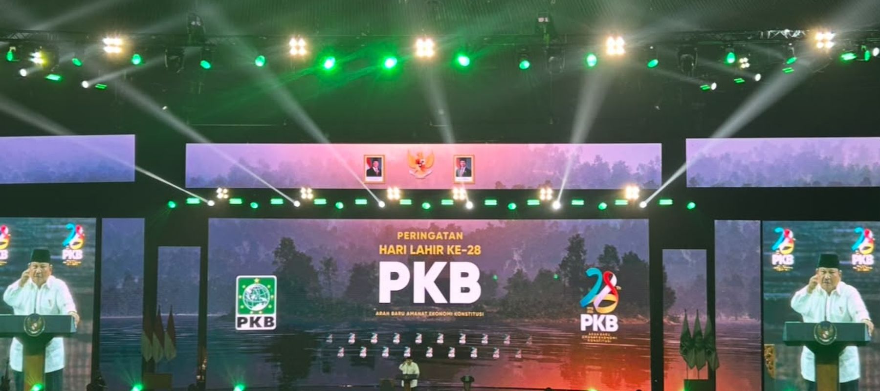 Prabowo Subianto mengaku bahagia dan terharu dapat menghadiri Hari Lahir (Harlah) ke-28 PKB di JCC, Jakarta Kamis, 23 Juli 2026 malam