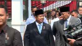 Prabowo Tiba di Acara Penerimaan dan Penyerahan Memorandum Menteri Pertahanan RI