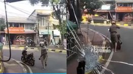 Pengemudi Motor Berhenti Lalu Lempari Bus TransJakarta di Lenteng Agung