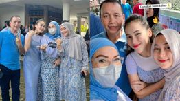 Potret Kompak Keluarga Ayu Ting Ting Datang ke TPS: Pakai Baju Serba Biru