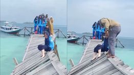 Viral! Perawat dan Bidan di Pulau Sembilan Bertaruh Nyawa Lewati Jembatan Rusak