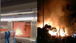 VIDEO: Ngerinya Pemandangan Kebakaran Cikarang Timur Dilihat dari Kereta Api