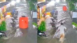 Viral! Aksi Pria Kejar Toren Air Hanyut Saat Banjir Bikin Netizen Ngakak