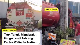 VIDEO: Truk Pertamina Terjepit di Warung Bakso Depan Kantor Walikota Jaktim Pagi Ini