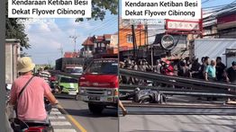 Brio Ringsek Tertimpa Besi di Jalan Cibinong Bogor, Mendadak Macet Parah