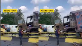 Kemacetan Parah di Jalan Pangeran Tubagus Angke, Truk Hancur Hantam Pembatas Jalan