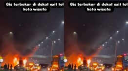 Bus Terbakar di Pintu Keluar Tol Kota Wisata Cibubur