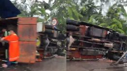 Truk Terbalik di Tol Cijago KM 45, Lalu Lintas Macet hingga Gerbang Tol Cisalak