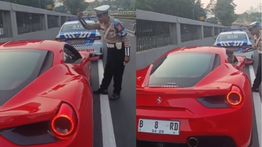 Ferrari Merah Kena Tilang di Jakarta Gegara Tak Pasang Pelat Nomor Depan