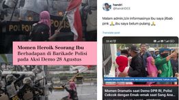 Ibu Berkerudung Pink Sendirian Hadang Ratusan Polisi Brimob
