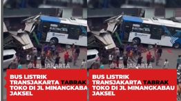 Bus Listrik Transjakarta Hantam Toko di Jalan Minangkabau