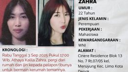 Pergi Tanpa Pamit, Wanita Bernama Athaya Kalila Zahra Dinyatakan Hilang