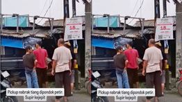 VIDEO: Pick Up Hantam Tiang, Sopir Terjepit di Depok