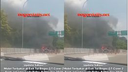 Mobil Keluarga Terbakar di Exit Tol Bogor GT Ciawi 2 Arah Jakarta SIang Ini