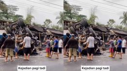 Truk Tangki Solar Terguling di Jalur Maut Kalijambe Purworejo, Timpa Mobil Suzuky Carry