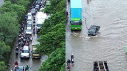 Dihantam Banjir, Penampakan Macet Parah di Cakung Cilincing Pagi Ini