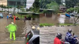 Banjir Lumpuhkan Jalur Lambat Jalan Letjen Soeprapto Cempaka Putih