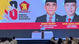 Momen Muzani Teriakkan Prabowo 2 Periode saat HUT Gerindra