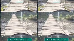 VIDEO: Bikin Deg-degan! Guru SD Harus Melewati Jembatan Gantung Demi Sampai ke Sekolah