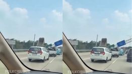 VIDEO: Detik-detik Palang Rambu Ambruk Usai Dihantam Mobil di Tol Cijago
