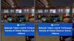 Lagi, Mobil Taksi Hijau Dihantam KRL Sampai Ringsek