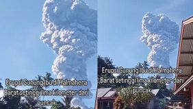 Gunung Ibu di Halmahera Barat kembali erupsi pada Senin (13/5/2024). Erupsi ini menghasilkan kolom abu vulkanik setinggi 5 kilometer dari puncak gunung.