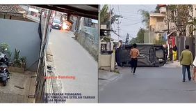 Viral di media sosial rekaman CCTV pada saat sebuah mobil melaju cukup kencang di jalan sempit sampai menabrak gerobak pedagang. 