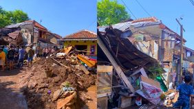 Tanggul PDAM bocor menyebabkan banjir dan rumah warga rusak, berlokasi di wilayah Cibangkong, Kecamatan Batununggal, Kota Bandung Rabu, 5 Juni 2024.