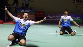 Sabar Karyaman Gutama/Muhammad Reza Pahlevi Isfahani tampil menghibur di Indonesia Open 2024.