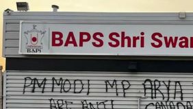 Sebuah kuil Hindu di Edmonton, Kanada, dirusak dengan grafiti anti-India pada hari Senin.