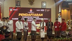 KPU Bali resmi menerima pendaftaran pasangan calon gubernur dan wakil gubernur, Wayan Koster-Giri Prasta, untuk Pilkada 2024.