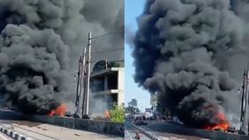 Sebuah bengkel tambal ban di dekat jalan alternatif Sentul, Kabupaten Bogor, hangus dilalap api pada Senin pagi (9/9/2024).