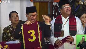 KPU DKI Jakarta melakukan pengundian nomor urut pada tiga pasangan calon di Pilkada Jakarta, hari ini Senin, 23 September 2024.