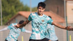 Muhamad Ragil mencetak gol pertamanya untuk Timnas Indonesia U-20 dalam laga melawan Timor Leste pada Jumat malam (27/9/2024), di Stadion Madya Gelora Bung Karno.