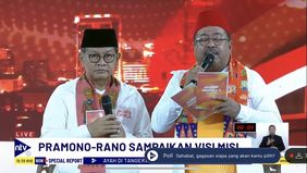 Calon Gubernur Jakarta nomor urut 3, Pramono Anung sebelum memulai debat menyampaikan beberapa program terlebih dahulu pada Minggu 6 Oktober 2024, di JIExpo Kemayoran, Jakarta Pusat.