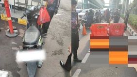 Seorang pengendara sepeda motor meninggal setelah tabrakan dengan truk di depan Gedung Smesco, Jakarta Selatan.