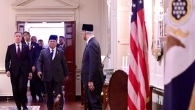 Presiden RI, Prabowo Subianto, menghadiri acara makan malam atas undangan Menteri Luar Negeri Amerika Serikat, Antony Blinken, yang berlangsung di American Foreign Service Association, Washington DC, pada Senin, 11 November 2024 malam.